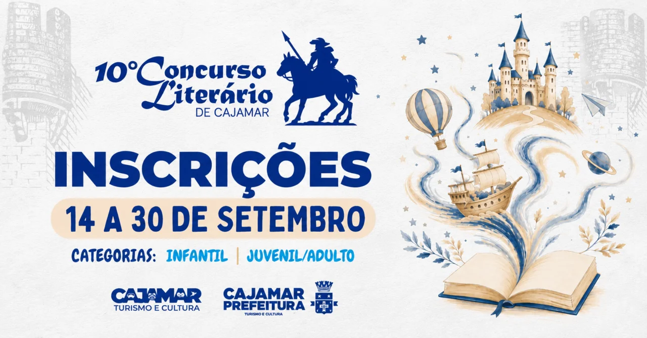 Inscrições para o Concurso Literário de Cajamar começam no dia 14 de setembro 10ª edição do concurso é gratuita e recebe inscrições até 30 de setembro; prêmios chegam a R$ 500